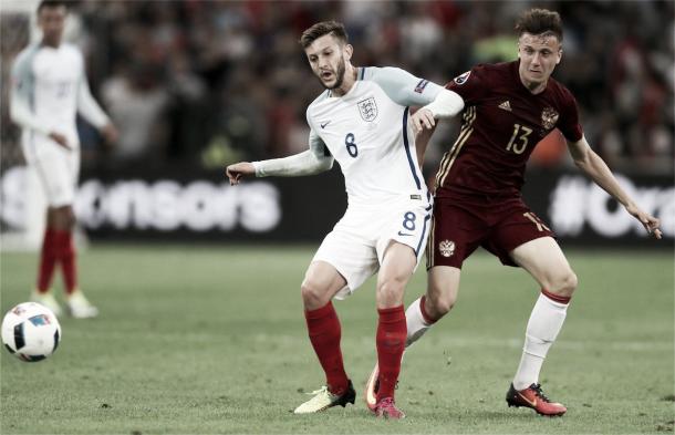 Adam Lallana was a key player for England in their match against Russia (image:thisisanfield.com)