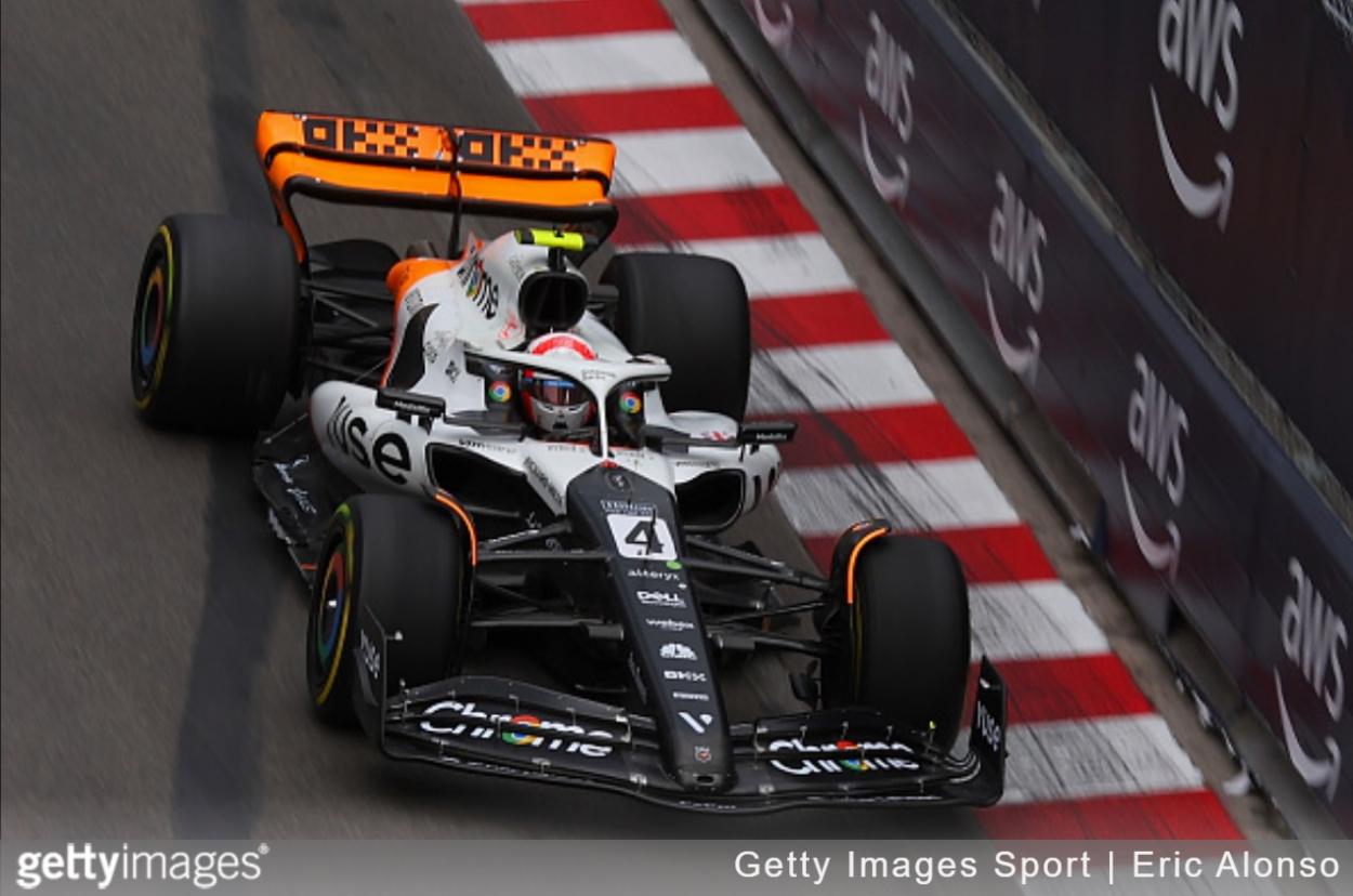 <strong><a  data-cke-saved-href='https://www.vavel.com/en/motorsports/2021/07/18/formula-1/1078542-2021-british-gp-report-hamilton-brings-it-home-on-penalties.html' href='https://www.vavel.com/en/motorsports/2021/07/18/formula-1/1078542-2021-british-gp-report-hamilton-brings-it-home-on-penalties.html'>Lando Norris</a></strong> in the Triple Crown livery at Monaco - (Photo by Eric Alonso/Getty Images)