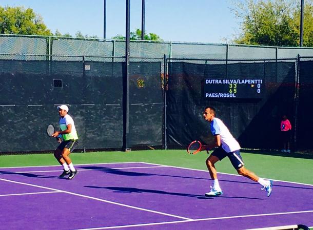 Leander Paes (left) and Lukas Rosol during their win on Wednesday (Photo: Irving Tennis Classic)