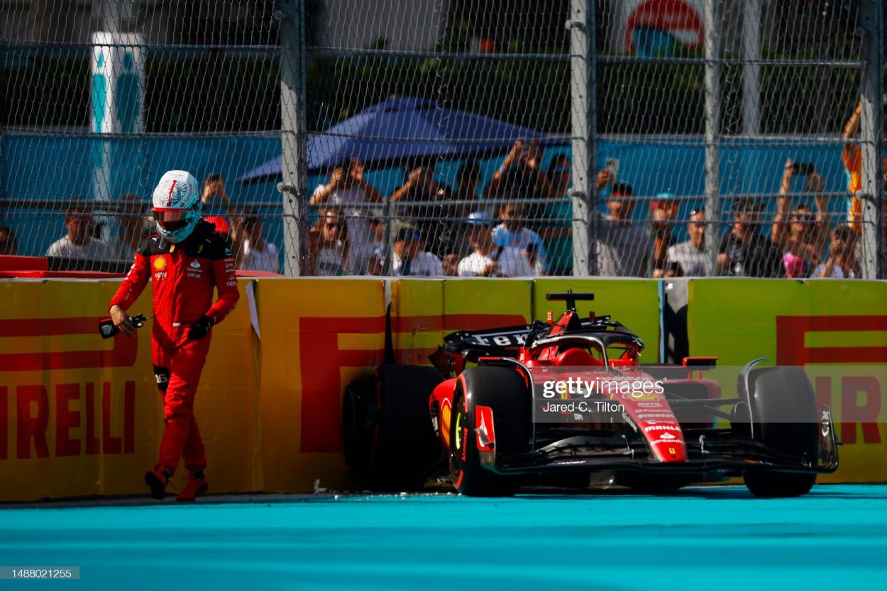 Leclerc, pictured above, walking away from his damaged Ferrari (Photo by Jared C. Tilton/Getty Images).