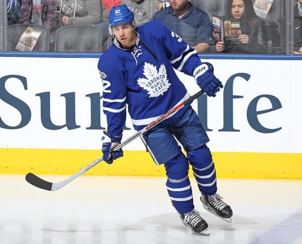 Josh Leivo skates during a game back in early 2017. He has barely played with the big club and has expressed his desire to play elsewhere. Photo: Claus Andersen/Getty Images