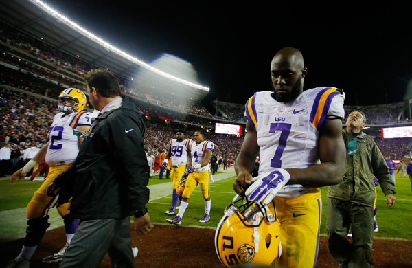Leonard Fournette and LSU walk off the field after their 30-16 loss to Alabama in Tuscaloosa/Getty Images