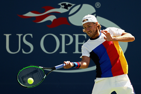 Lucas Pouille strikes a forehand shot (Photo: Elsa/Getty Images)