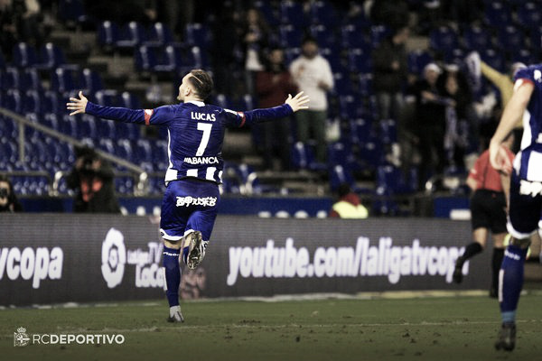Lucas Pérez celebra un gol en Riazor. Foto: RC Deportivo.
