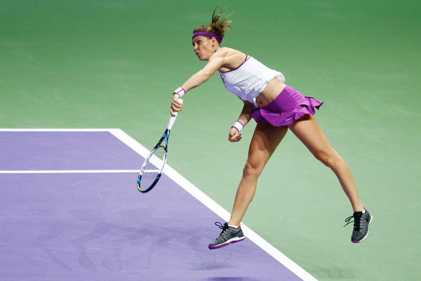 Lucie Safarova hits her signature left-handed serve. | Photo: Julian Finney/Getty Images AsiaPac