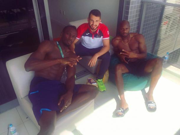 Luke Bezzina with Usain Bolt and Asafa Powell in Rio l Photo credit: Luke Bezzina