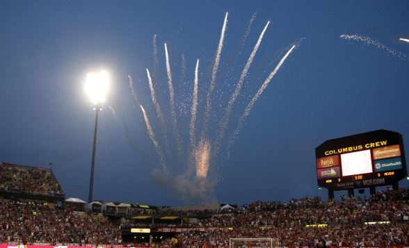 Fireworks are seen before the start of the Brazil 2014 FIFA World Cup qualifier between USA and Mexico at Columbus Crew Stadium in Columbus, Ohio, September 10, 2013 / Paul Vernon - AFP/Getty Images)