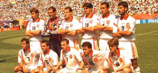 Once de España ante Bolivia. Arriba: Salinas, Zubizarreta, Voro, Caminero, Abelardo y Guardiola. Abajo: Goikoetxea, Barjuán, Ferrer, Miñambres y Guerrero. | Fuente: MARCA