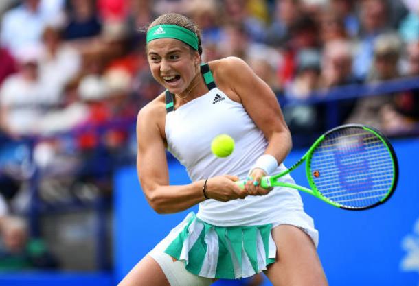 Jelena Ostapenko in action during her first defeat in nine matches earlier today (Getty/Mike Hewitt)