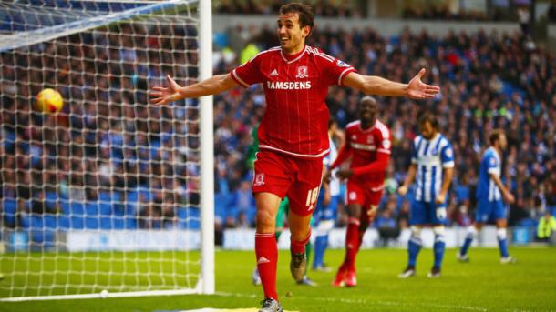 Stuani celebrates as Boro inflicted Brighton's first loss of the season - will they repeat the feat on Saturday? | Image source: Sky Sports