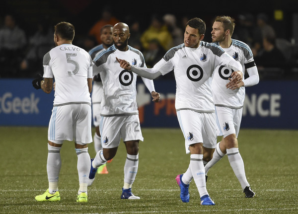 Minnesota's Christain Ramirez celebrates a goal against Portland. (Steve Dykes/Getty Images North America)