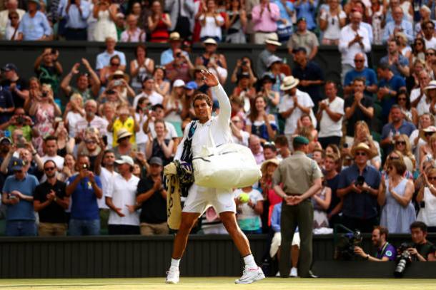 Rafael Nadal waves to the crowd following his third round win over Karen Khachanov (Getty/Michael Steele)