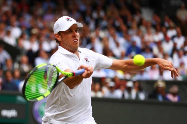 Sam Querrey in action during his quarterfinal win (Getty/Michael Steele)