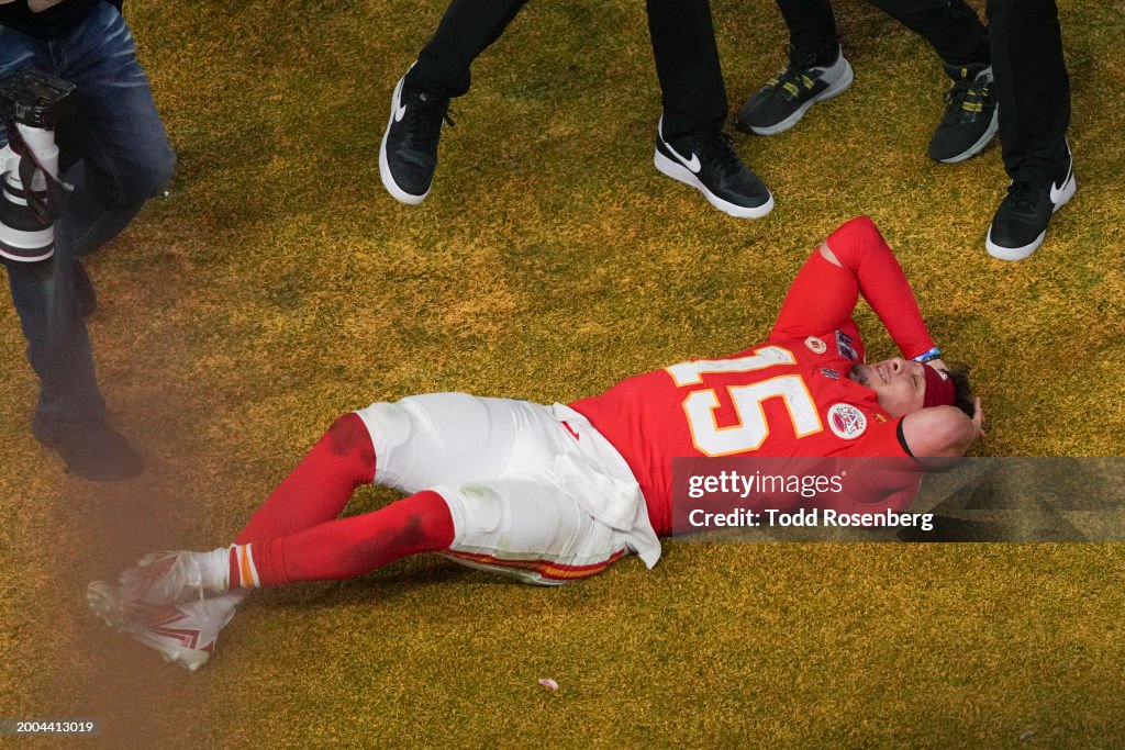 Quarterback Patrick Mahomes #15 of the Kansas City Chiefs celebrates after winning the Super Bowl LVIII game against the San Francisco 49ers at Allegiant Stadium on February 11, 2024 in Las Vegas, Nevada. (Photo by Todd Rosenberg/Getty Images)