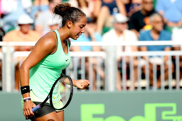 Madison Keys celebrates winning a point at the Miami Open | Photo: Matthew Stockman/Getty Images North America