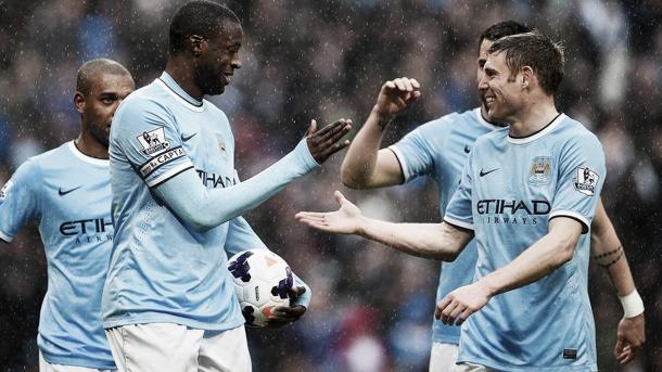 Los jugadores del City post 5-0. Foto Premier League.