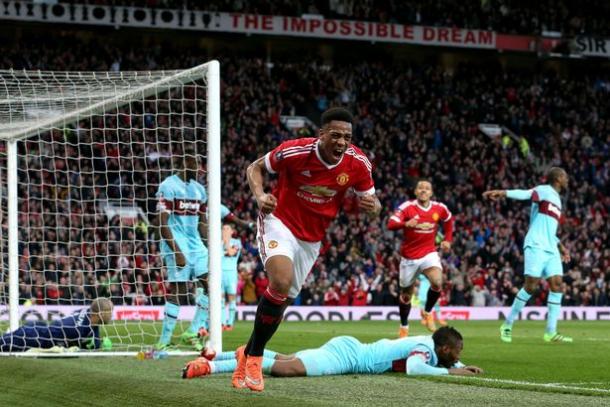 Martial celebrates scoring the equaliser against West Ham at Old Trafford | Photo: Getty Images