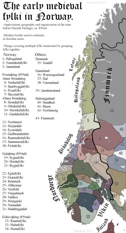 Mapa que recoge los diversos reinos y condados en los que se dividia la Noruega de aquellos años. Fuente: Maps on the Web
