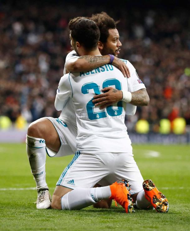 Marcelo y Marco Asensio celebrando el 3-1 | Foto: Real Madrid
