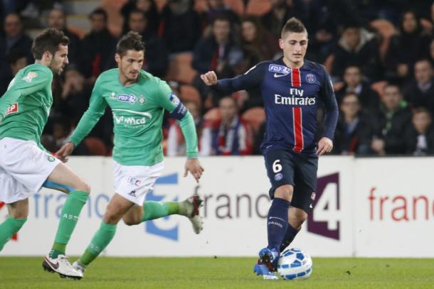 Verratti playing in the 1-0 victory over Saint-Etienne in the Coupe de la Ligue. (Source: PSG.fr)