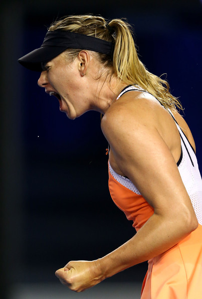 Maria Sharapova celebrates after winning a point during her fourth-round match against Belinda Bencic at the 2016 Australian Open, one of the five matches she played this year with traces of Meldonium in her system. | Photo: Cameron Spencer/Getty Images