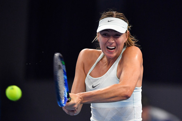 Maria Sharapova in action during her first round win over Sevastova | Photo: Etienne Oliveau/Getty Images AsiaPac