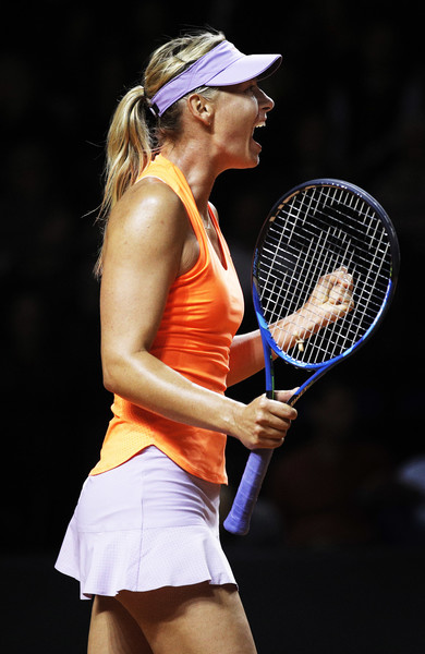 Maria Sharapova celebrates after defeating Ekaterina Makarova in the second round of the 2017 Porsche Tennis Grand Prix. | Photo: Adam Pretty/Bongarts