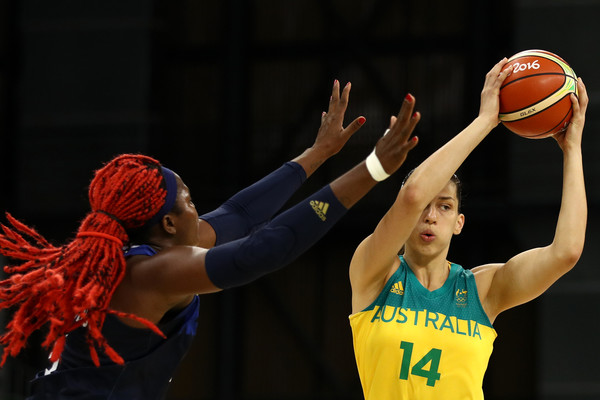 Marianna Tolo of Australia looks to pass against Isabelle Yacoubou of France during preliminary round action at the Olympics in Rio/Photo: Patrick Smith/Getty images