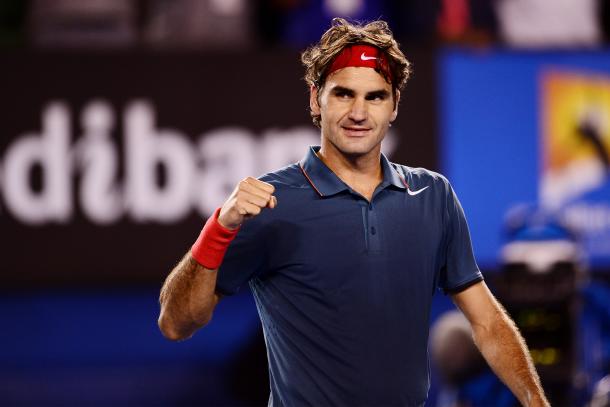 Federer looks to his box during a match at the 2013 Australian Open. Credit: Mark Kolbe/Getty Images