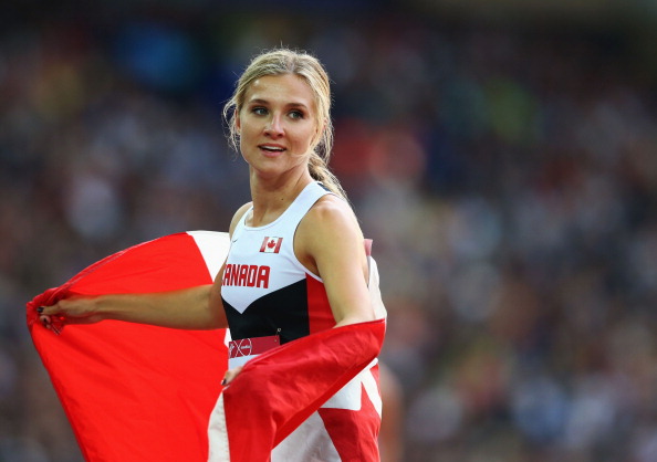 Brianne Theisen-Eaton celebrates after her 2014 Commonwealth Games gold medal (Getty/Mark Kolbe)