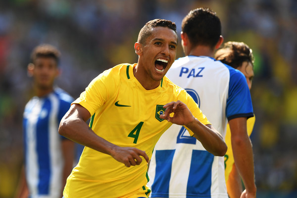 Marquinhos celebrates after his goal gave Brazil a 4-0 over Honduras en route to a 6-0 win in their Olympic semifinal in Rio. (Photo: Quinn Rooney/Getty Images)