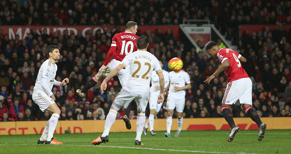 Anthony Martial heads home (John Peters/Manchester United)