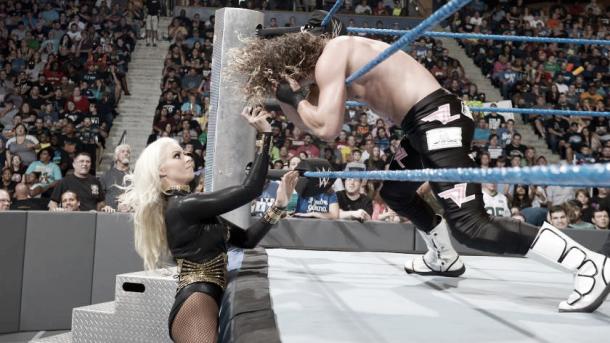 Miz defended with an assist from his wife. Photo- WWE.com