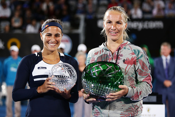 (L-R) Runner-up Monica Puig and champion Svetlana Kuznetsova pose after the final earlier this year (Getty/Matt King)