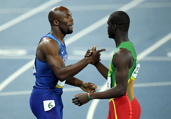 LaShawn Merritt and Kirani James also ran next to each other in their semifinal, and greet each other after the race (Getty)