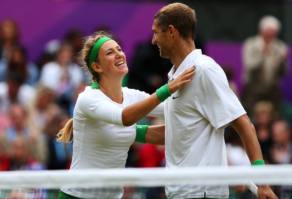 Max Mirnyi and Victoria Azarenka celebrate after winning the gold medal in mixed doubles at the London 2012 Olympics. | Photo: