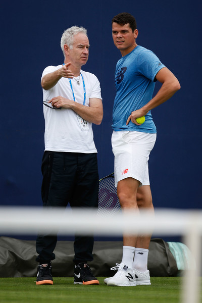 McEnroe (left) gives direction during a practice at the Queen's Club. Photo: Joel Ford/Getty Images
