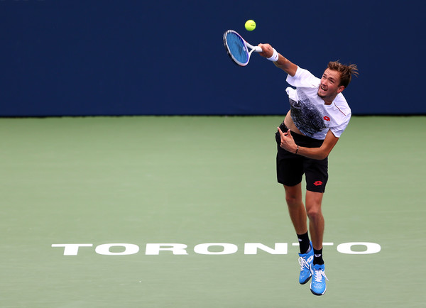 Daniil Medvedev serves on Centre Court on Monday in Toronto. Photo: Getty Images