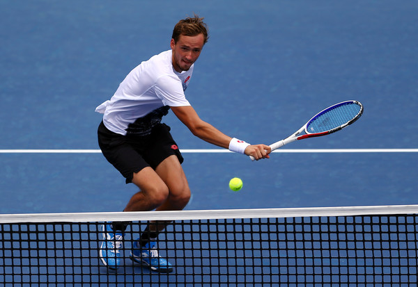 Medvedev attacks the net during his first-round win. Photo: Getty Images