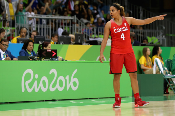 Canada's Miah-Marie Langlois receives instructions from the bench in her team's win over Senegal/Photo: Rob Carr/Getty Images