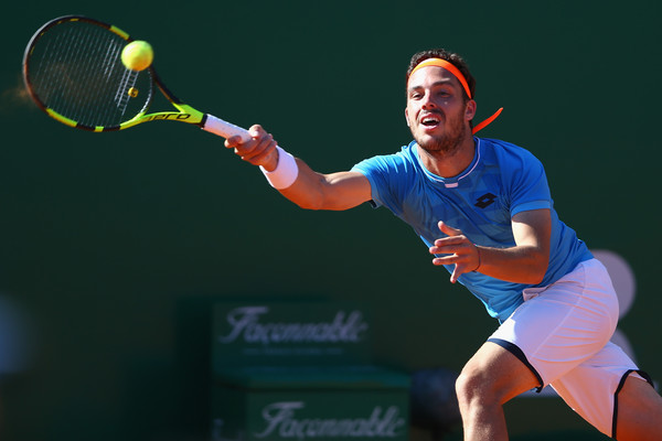 Cecchinato during his first round loss to Milos Raonic in Rome earlier this year (Getty/Michael Steele)