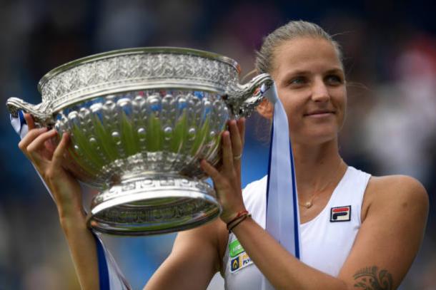 Karolina Pliskova after winning the Aegon International title in Eastbourne yesterday (Getty/Mike Hewitt)