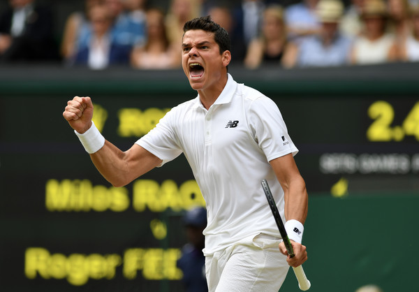 Milos Raonic celebrates after forcing a fifth set during his semifinal match against Roger Federer at the 2016 Wimbledon Championships. | Photo: Shaun Botterill/Getty Images Europe