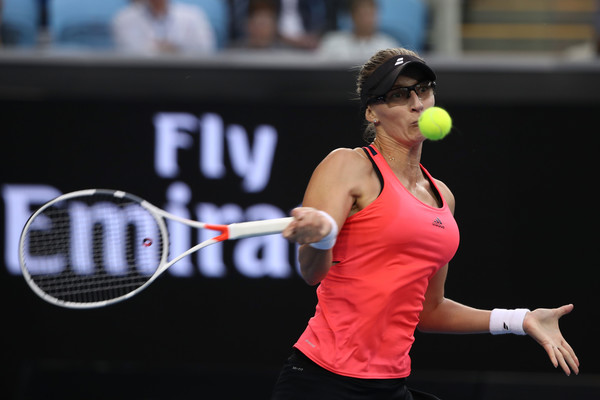 Lucic-Baroni hits a forehand against Radwanska on Thursday