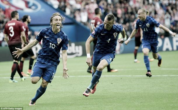 Above: Luka Modric celebrating his goal in Croatia's 1-0 win over Turkey | Photo: AFP / Getty Images