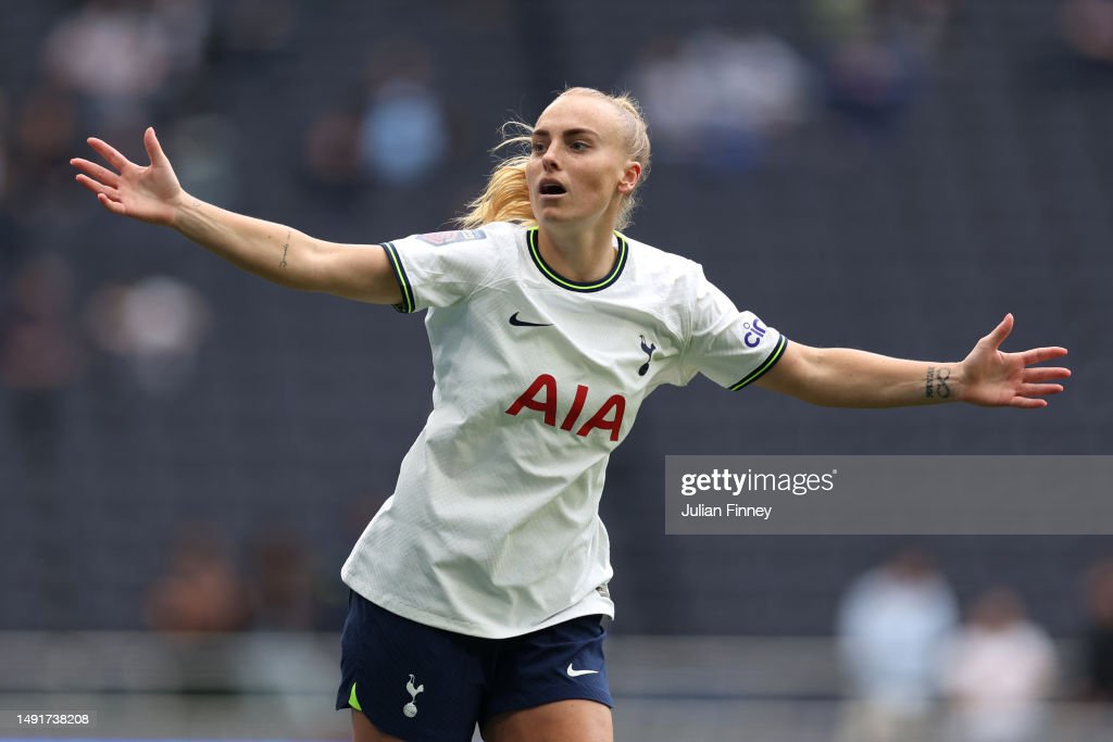 LONDON, ENGLAND - MAY 20: Molly Bartrip of Tottenham Hotspur reacts during the FA Women's Super League match between Tottenham Hotspur and Reading at Tottenham Hotspur Stadium on May 20, 2023 in London, England. (Photo by Julian Finney/Getty Images)