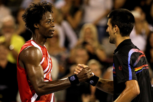 Djokovic (left) and Monfils after a previous Rogers Cup meeting. Photo: Getty Images