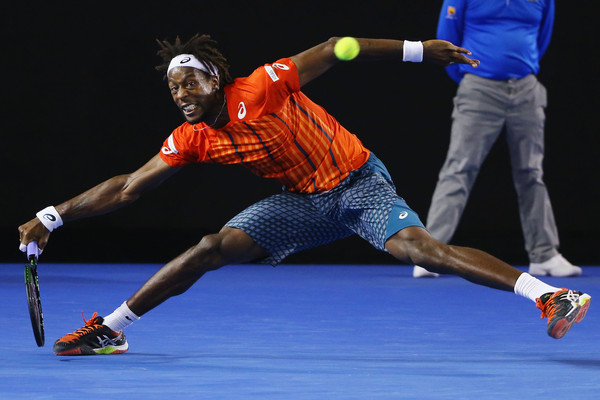 Gael Monfils hits one of his athletic forehands. Photo: Michael Dodge/Getty Images