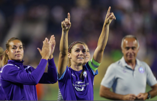 Alex Morgan and the rest of the Orlando Pride are celebrating their 1-0 victory over the Western New York Flash on Saturday. Photo provided by Getty Images. 
