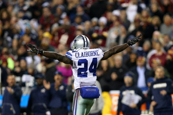 Cornerback Morris Claiborne #24 of the Dallas Cowboys reacts to a play against the Washington Redskins in the second quarter at FedExField on December 7, 2015 in Landover, Maryland. (Dec. 6, 2015 - Source: Patrick Smith/Getty Images North America) 